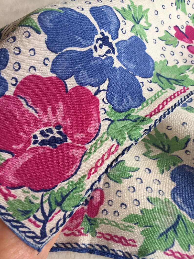 Retro Flower Hankie Pansy Handkerchief Floral Handkerchief Flower Hankie Blue Floral Hankie Retro Floral Hankie Flower Handkerchief