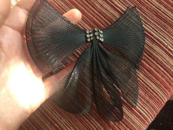 Black Hair Bow, Black Net Bow, Black Barrette, Bo… - image 3