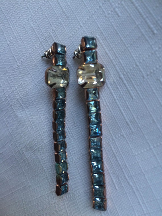 Blue Rhinestone Earring, 60s Rhinestone Earring, A