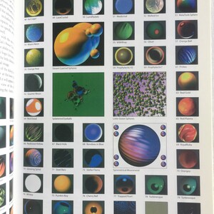 May include: A page from a book displaying a collection of colourful spheres with various textures and patterns. The spheres are labelled with numbers and names, such as "LavaCrystal", "LumiPastels", "Medicinal", and "MetaTools Sphere".