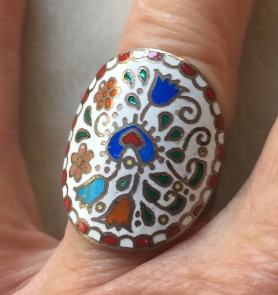 Enamel Ring, One Size Ring, Multi Color Ring, Adj… - image 1