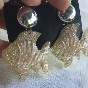 Fish Earring, Glitter Earring, Fish Drop Earring, Fish Resin Earring, Sparkle Earring, Sparkle Drop, Fish Dangle, Pink Earring, Sea Earring