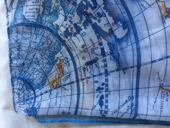 Oversize Print Scarf, Map Scarf, Global Scarf, Bl… - image 3