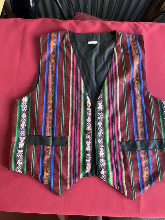 60s Vest, Hippie Vest, Cotton Vest, Ecuador Vest, Striped Vest, Festival Vest, Vintage Hippie, South America Vest, Gentleman Vest, XL Vest