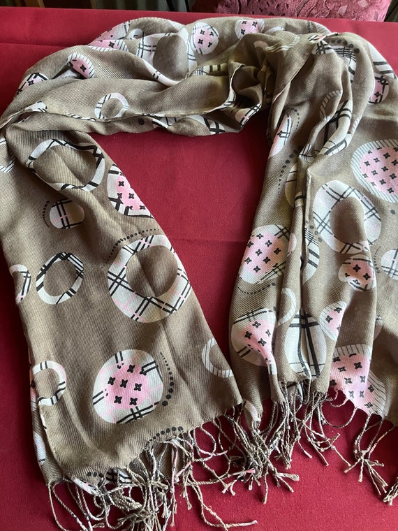 Beige Pink Scarf, Asian Beige Scarf, Asian Abstrac