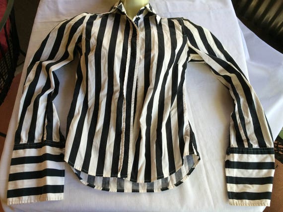 Black White Top, Stripe Blouse, Graphic Oxford Top