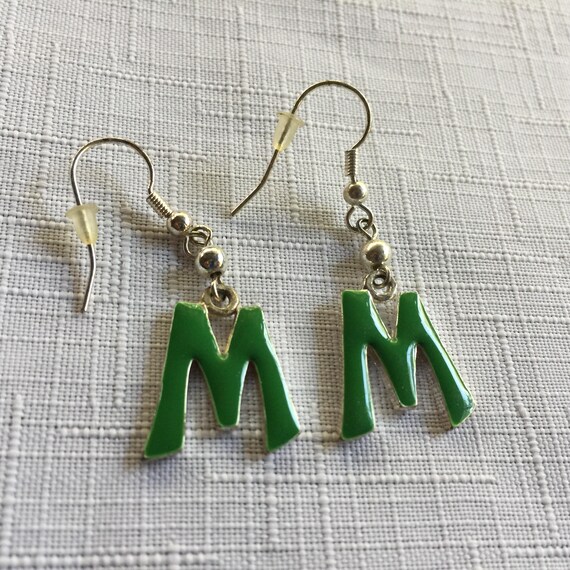 Initial Earring, Green Earring, Enamel Initial Ea… - image 3