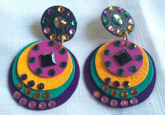 Multi Color Earring, Sequin Earring, 80s Colorful… - image 4