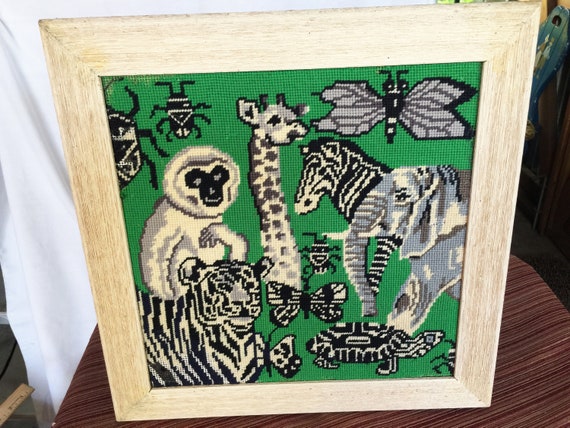 Zebra Art, Jungle Art, Jungle Decor, Animal Wall Art, Giraffe Art, Jungle Wall Art, Wild Animal Art, Safari Art, Needlepoint Art, Animal Art
