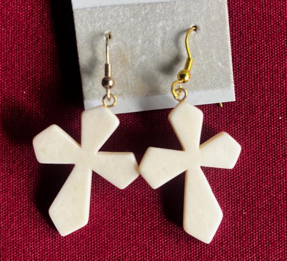 Cross Earring, Cross Drop, Cross White Dangle, Religious Earring, Cross Jewelry, White Cross Earring, Christian Earring, Christian Dangle