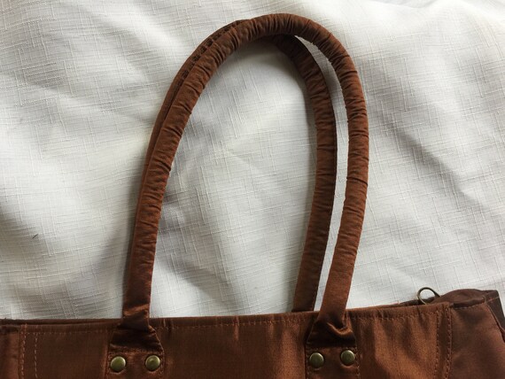 Silk Handbag Embroider Asian Retro Purse Brown Fl… - image 3