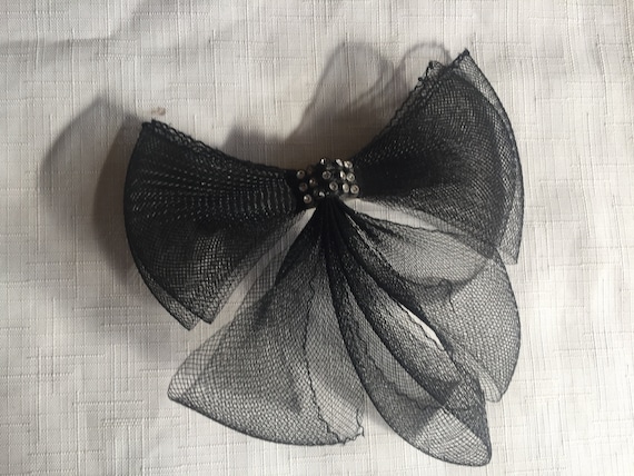 Black Hair Bow, Black Net Bow, Black Barrette, Bo… - image 1