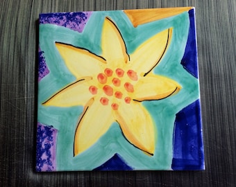 Handmade Tile, Tile Wall Art, Tile Art, Italian Tile, Wall Tile, Ceramic Art, Wall Decor, Floral Tile, Pottery Art, Italian Art, Flower Tile