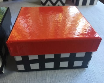 Gift Box, Storage Box, Decorative Box, Retro Gift Box, Black White box, Stripe Box, Check Box, Art Box, Nesting Box, Trinket Box, Retro Box