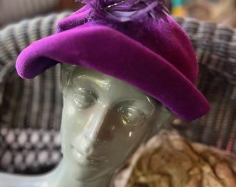 Vintage Mr. Charles Purple Feather Trim Women\'s Hat Vintage Mr. Charles Women Feather Hat 100% Wool - Etsy main image 3
