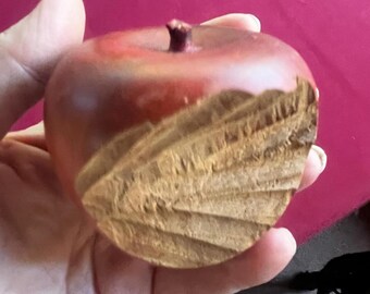 Wood Apple, Wood Fruit, Wood Art, Fruit Art, Apple, Apple Art, Apple Figurine, Wood Food, Food Art, Carve Apple, Display Fruit, Teacher Gift