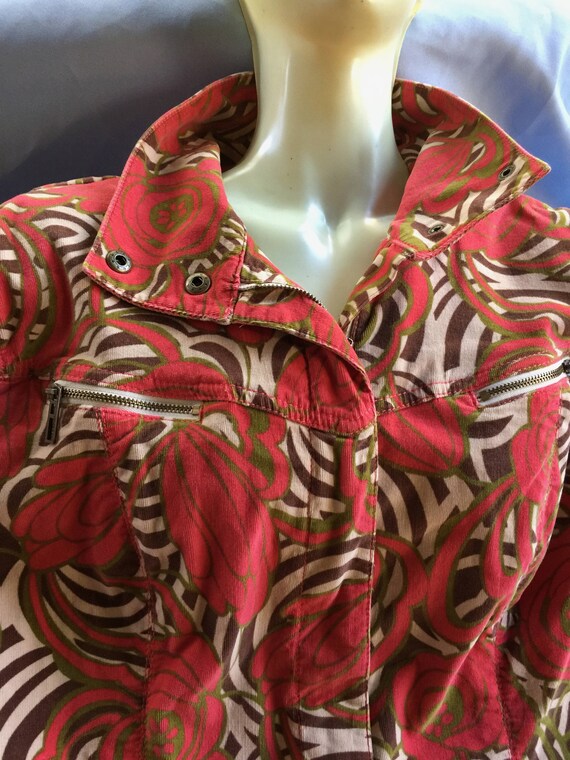 Floral Jacket, Flower Jacket, Stretch Jacket, Orange Jacket, Cropped Jacket, Print Jacket,Art Design Jacket, Corduroy Jacket, Casual Jacket View 2