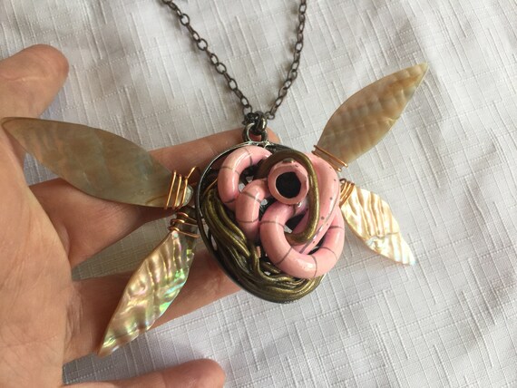 Flower Pendant, Art Pendant, Statement Necklace, Floral Pendant, Big Necklace, Art Necklace, Pink Necklace, Pink Pendant, Flower Necklace