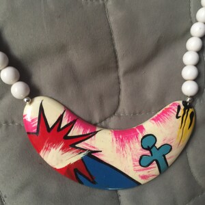 Pop Art Necklace, Graphic Necklace, Statement Necklace, Bib Necklace, Art Necklace, Bold Necklace, 80 Art Necklace, Painted Necklace
