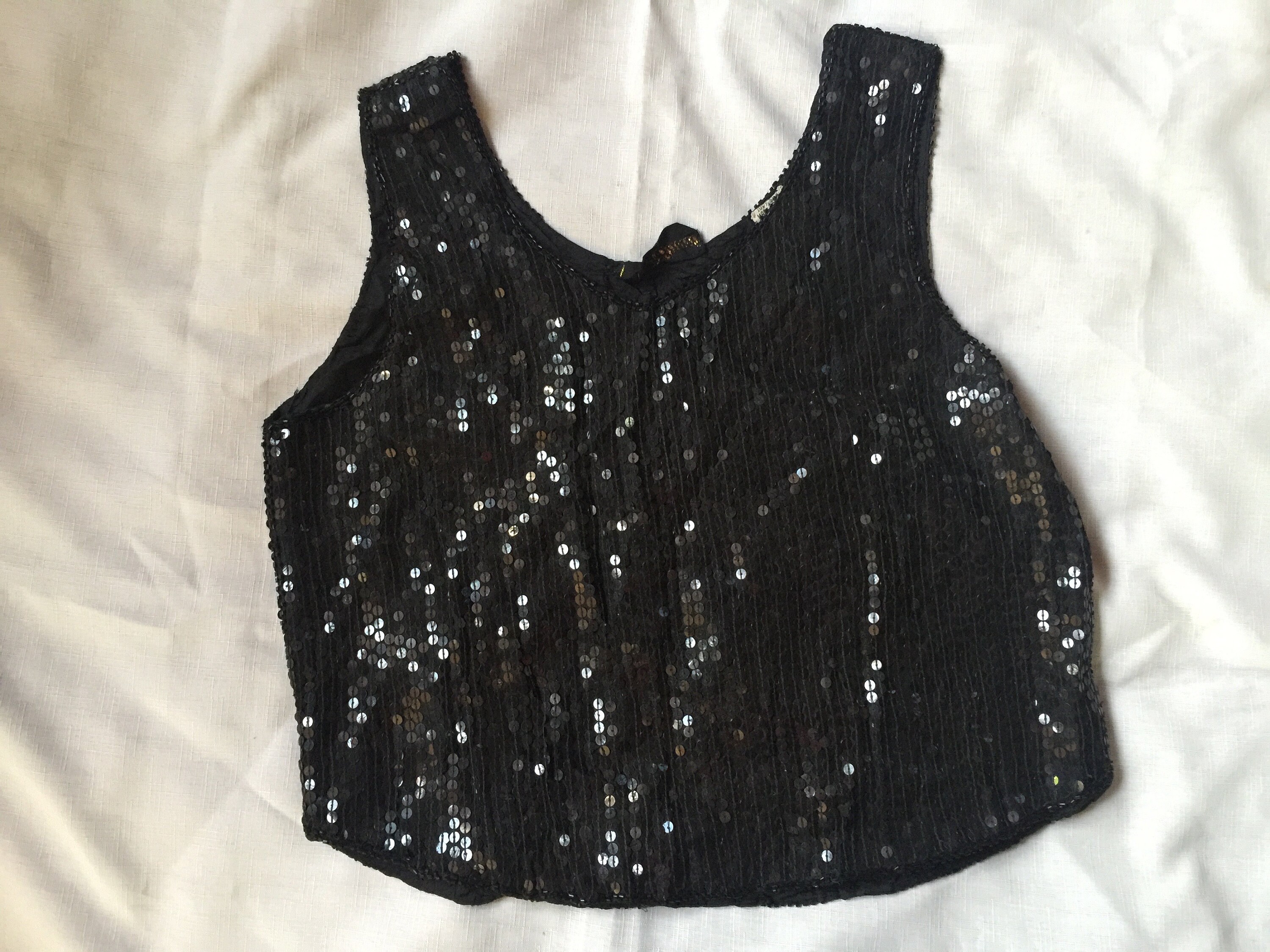 Black Sleeveless Sequin Top Sparkly Evening Blouse Party -