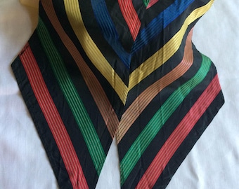 Black retro scarf,Long retro sash,Black Scarf,Mult-color scarf,40 Rayon Scarf,Multi-color sash,Taffeta Scarf,40s Scarf,Long Colorful Scarf