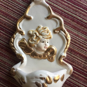 Angel Art, Holy Water Font, Ceramic Angel, Religious Figurine, Wall Sconce, Christian art, Catholic art, Cherub Art, Holy Art,  angel Decor