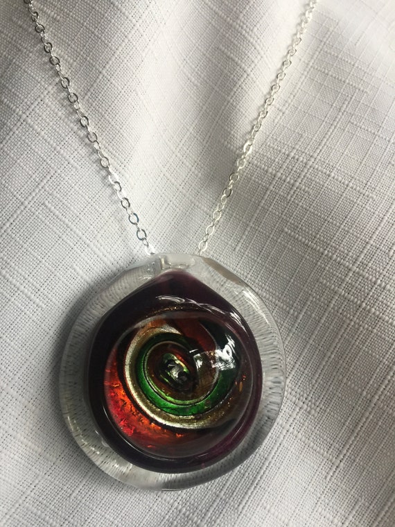 Blown Glass Pendant, Art Glass Necklace, Vortex G… - image 2