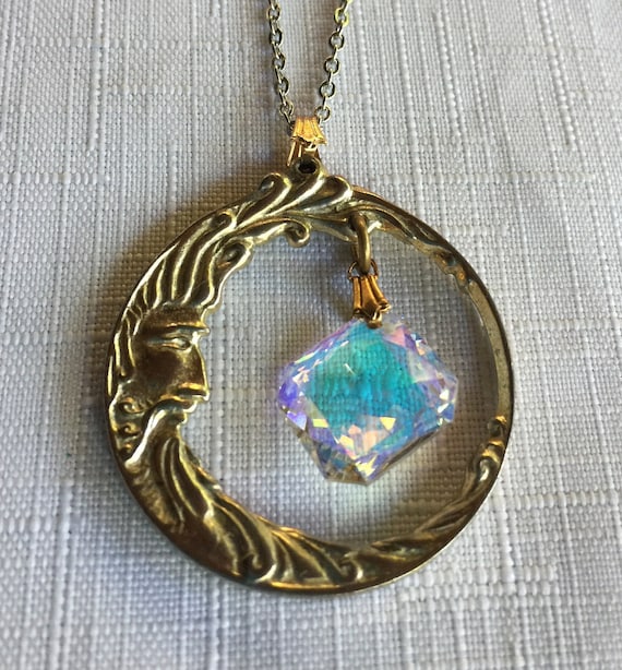 Moon Necklace, Moon Pendant, Moon Face Necklace, Moon Face Pendant, Crystal Necklace, Moon Crystal, Moon Sun Catcher, Crystal Sun Catcher