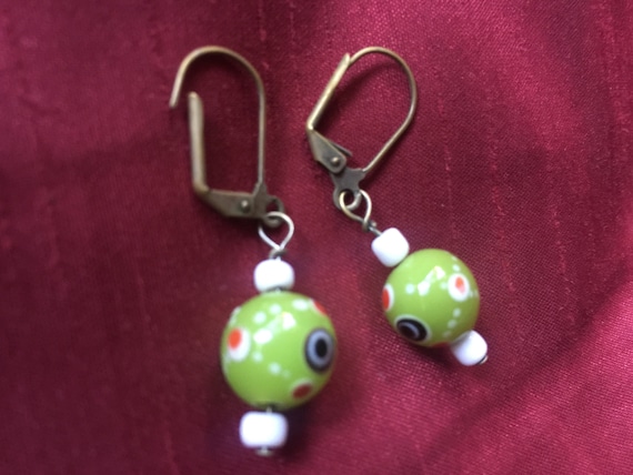Green Bead Earring, Lime Green  Earring, Green Da… - image 3
