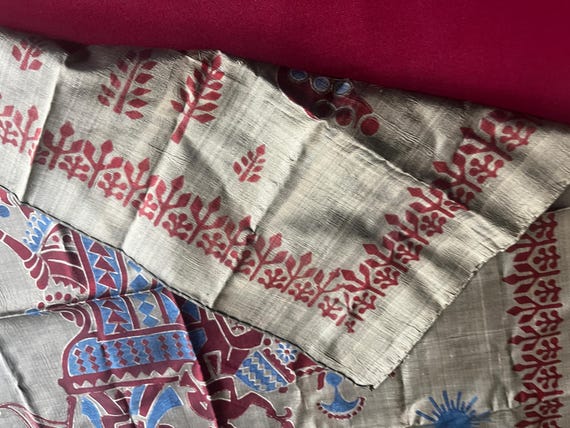 India Silk Scarf, Elephant Scarf, Exotic Scarf, G… - image 5