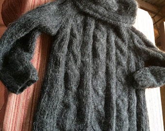 Black Mohair Sweater, Black Knit Sweater, Black Pullover, Wool Pullover, Retro Black Sweater, Italy Sweater, Black Turtleneck Large