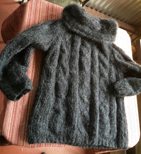 Black Mohair Sweater, Black Knit Sweater, Black Pu