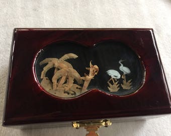 Chinese Box, Asian Box, Diorama Box, Jewelry Box, Asian Display Box, Lacquer Box, Asian Wood Box, Asian Cork Art, Chinese Wood Box,Crane Box