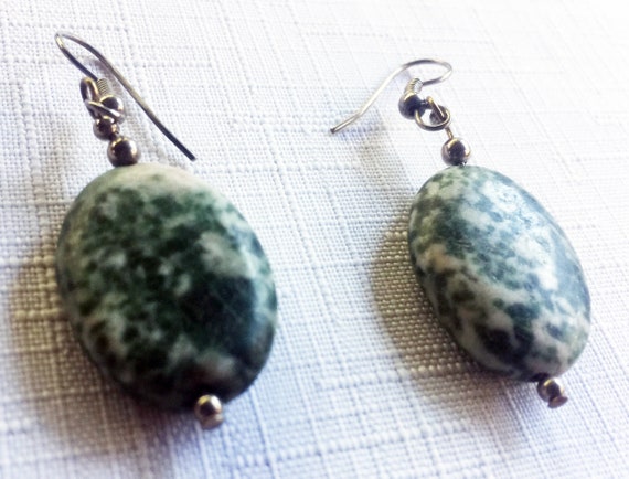 Green Stone Earring, Green Stone Drop, Green Ston… - image 3