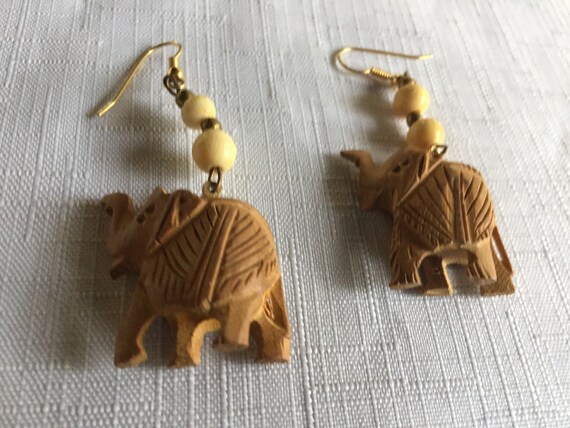 Elephant Dangle, Elephant Earring, Wood Carve Ear… - image 5