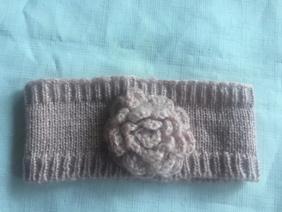 Pink Knit Headband,Pink Headband,Flower Headband,