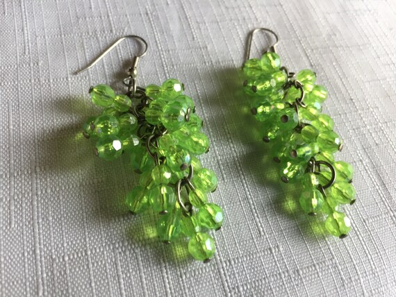 Green Earring, Green Bead Earring, Lime Green Ear… - image 2