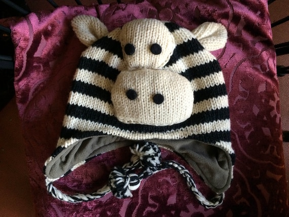 Zebra Beanie, Zebra Hat, Animal Hat, Striped Knit Cap… - Gem