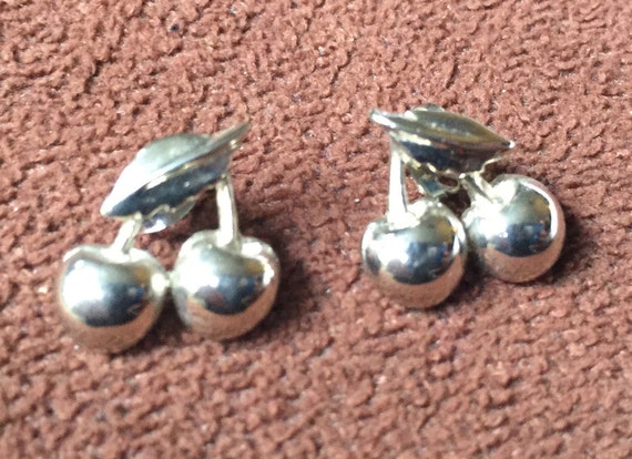 Cherry Stud, Silver Stud, Cherry Earring, Silver … - image 1
