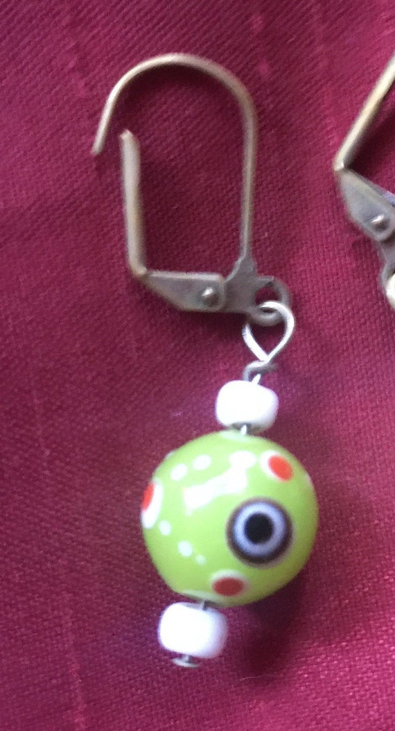 Green Bead Earring, Lime Green  Earring, Green Da… - image 2