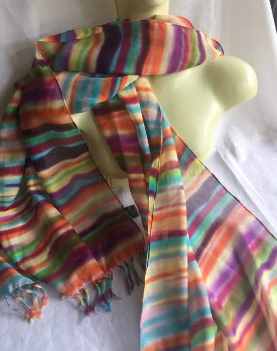 Multi-Color Scarf, Rainbow Scarf, Colorful Sheer … - image 3