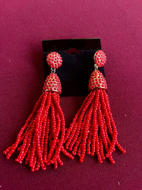 Red Earrings, Red Tassel Earring, Red Dangle Earr… - image 1