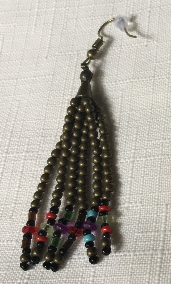 Boho Bead Earring, Bead Dangle Earring, Bronze Ea… - image 3