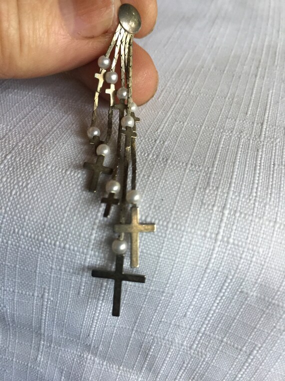 Cross Earring, Cross Drop, Cross Silver Dangle, Religious Earring, Cross Jewelry, Silver Cross Earring, Christian Earring, Christian Dangle View 6