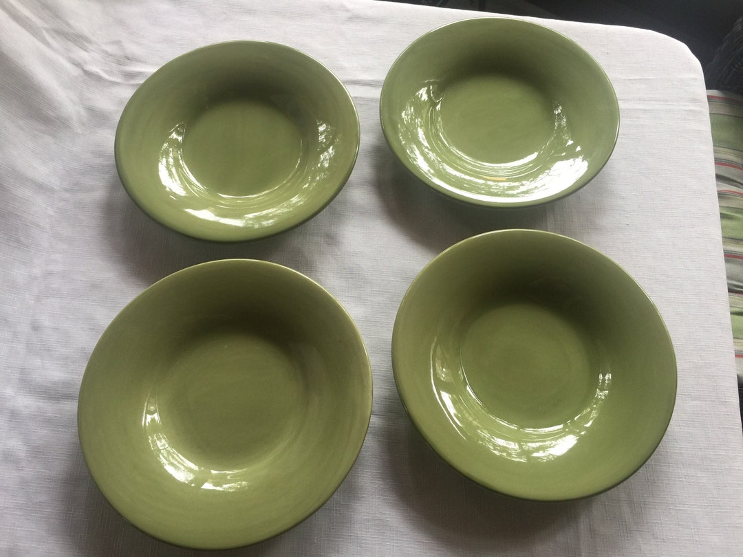 Green Bowl, Green Soup Bowl, Pottery Soup Bowl, Pottery Barn Bowl, Four
