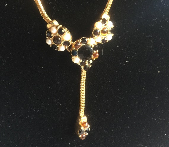 Gold Black Necklace, Gemstone Necklace, Dressy Necklace, Sparkle Necklace, Formal Necklace, Evening Necklace, Fancy Necklace, Black Necklace