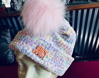 JUICY COUTURE★fluff Scalloped Hat JC267 Vintage Deadstock New With Tags Y2K VELOUR Baby Pink Juicy