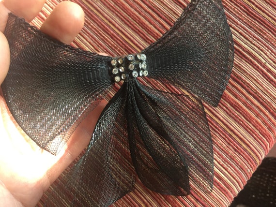 Black Hair Bow, Black Net Bow, Black Barrette, Bo… - image 4