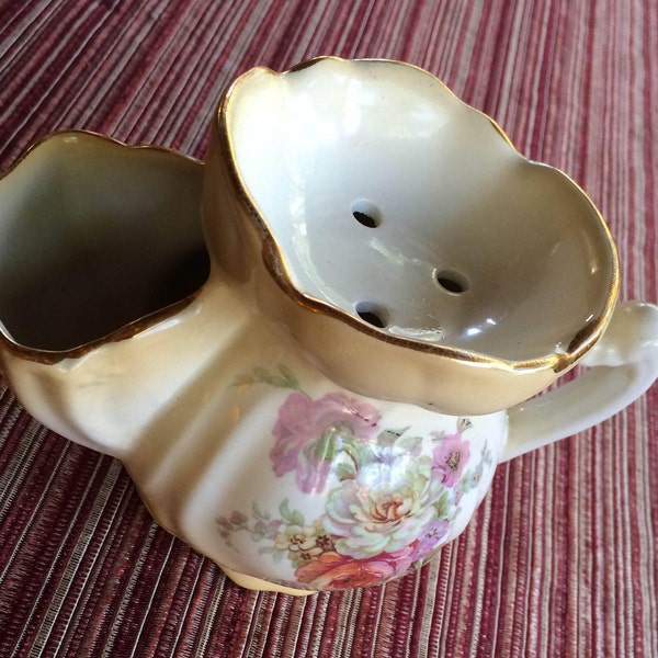 Scheren mok, antieke scheermok, Engeland scheermok, scheren Scuttle, Engeland Trinket Dish, Rose Trinket Dish, oude Foley, scheercadeau