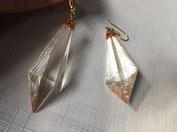 Pink Dangle Earring, Clear Dangle Earring, Long C… - image 8